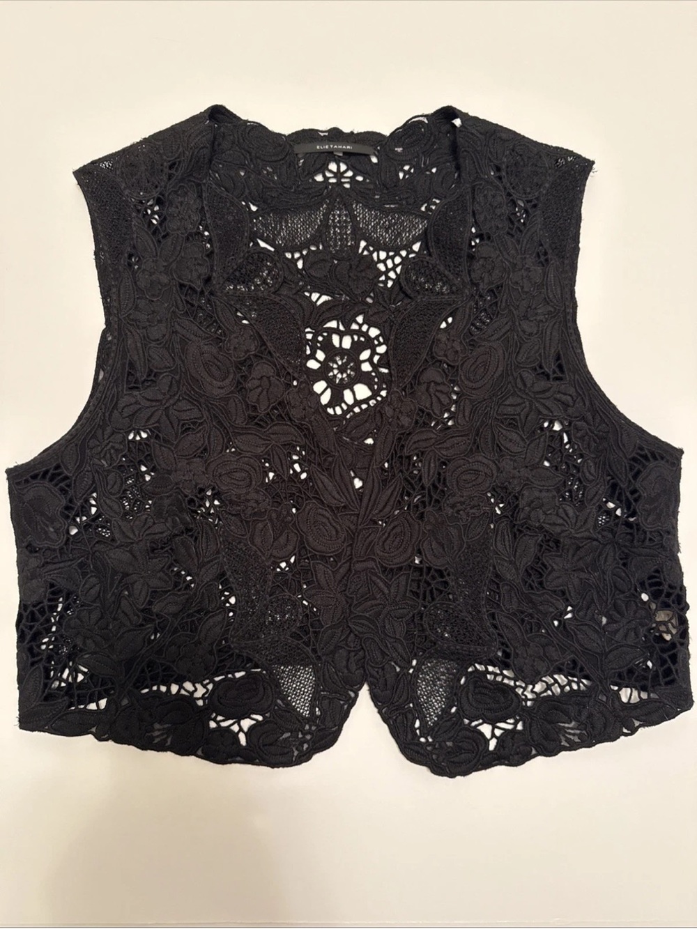 Elie Tahari Black Crochet Lace Vest Tank Top